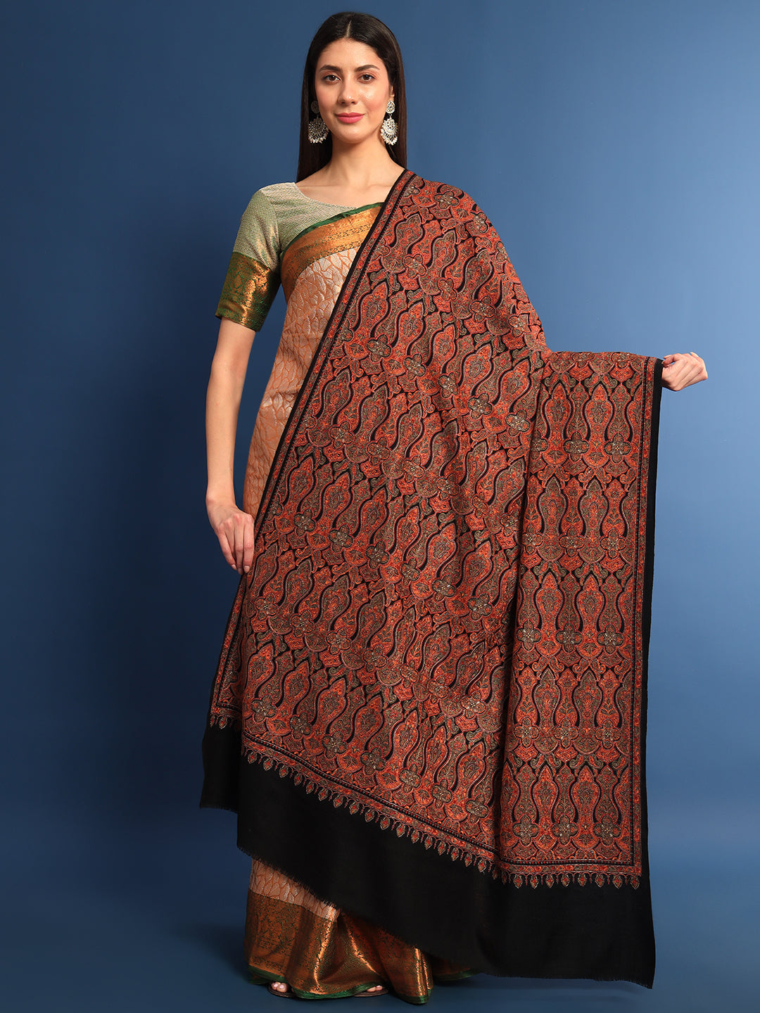 Pashmoda Womenƒ??s Gulsheren  100% Fine Wool Sozni Hand Embroidered Shawl (Size: 101x203 Cm)