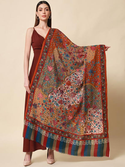 Women's Rangat 100% Pure Wool  Kalamkari Hand Embroidered Shawl  (Size: 101 X 203 Cms)