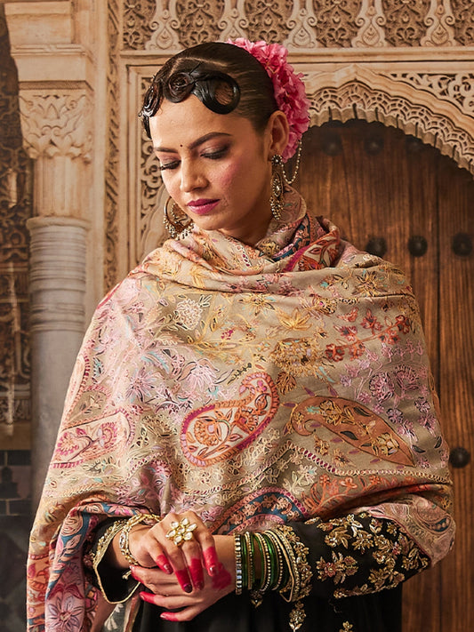 Women Naaz Kalamkari Embroidered Shawl (Size:  101x203 CM)
