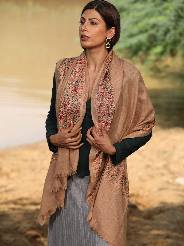 Women's Roohani 100% Pure Wool Nalki Embroidered Stole (Size 71x203 CM)