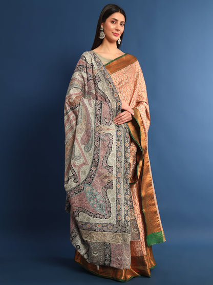 Women Safa  Kalamkari Embroidered Shawl (Size: 115x230 CM)