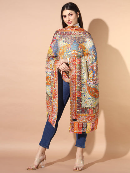 Gift Envelope of Firdousi Multicoloured Printed Stole (Size : 71X203 CM)