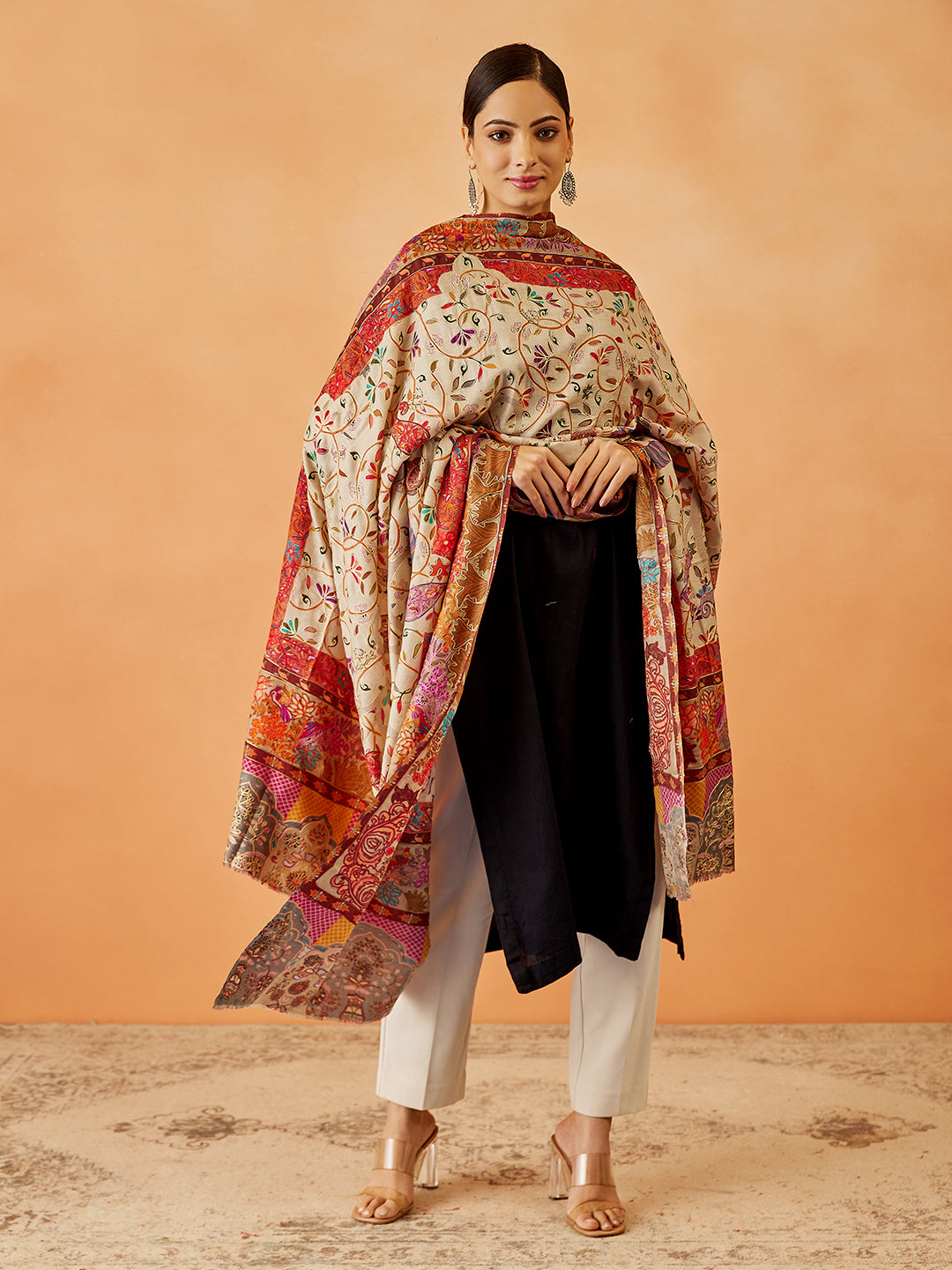 Women Bahaar Kalamkari Embroidered Shawl (Size: 101x203 CM)