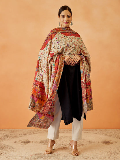 Women Bahaar Kalamkari Embroidered Shawl (Size: 101x203 CM)