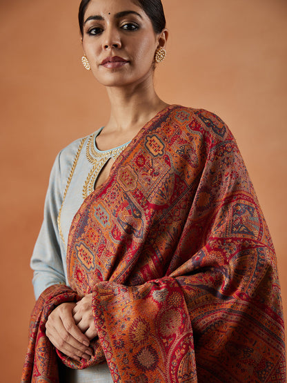 Gift Box of Surmai Kaani Wool Blend Kashmiri Shawl (Size: 101X203 CM)