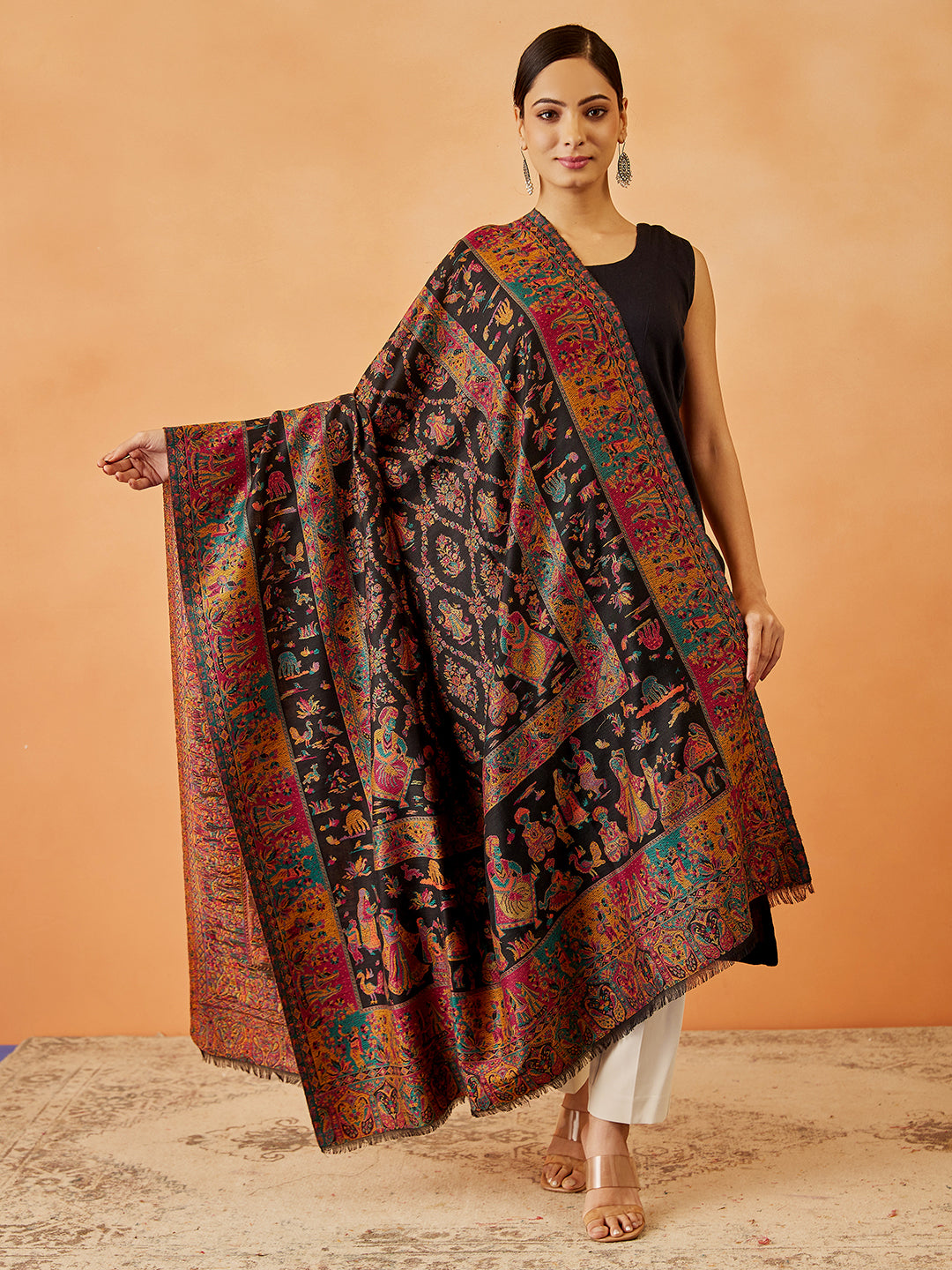 Gift Box of Gulbahar Kaani Wool Blend Kashmiri Shawl (Size: 101X203 CM)