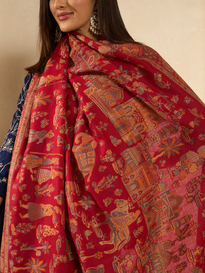 Women Gulrukh Zari Reversible Kaani Fine Wool Shawl