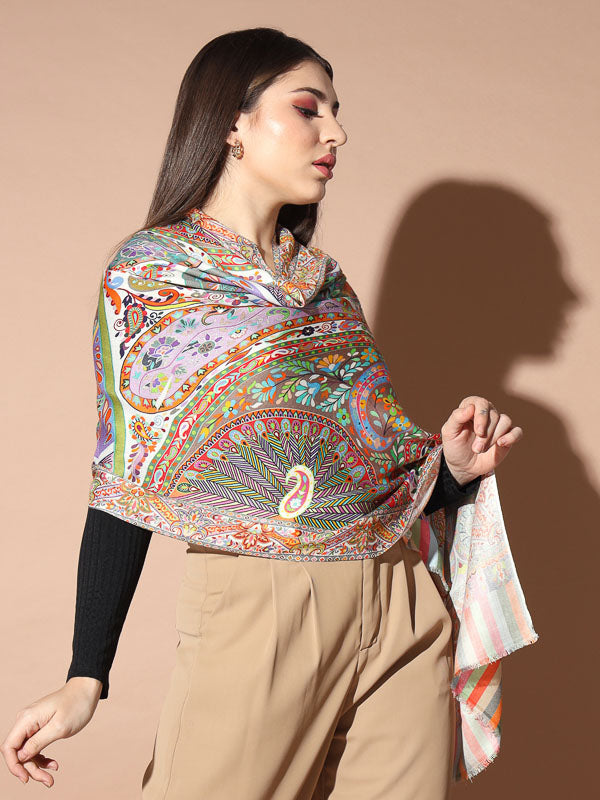 Women's Zarbaft Multicoloured Printed Stole (Size : 71X203 CM)