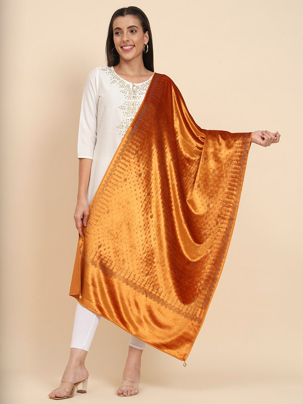 Womenƒ??s Makhamli Velvet Crystal Embellished Stole (Size 71X203 cms )
