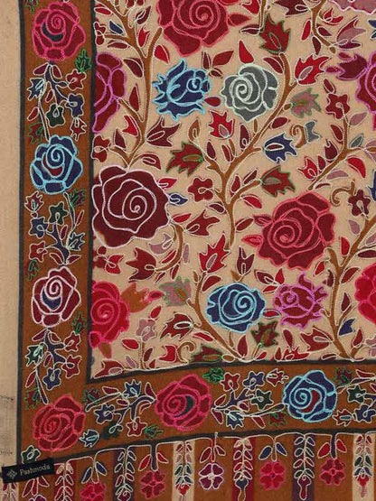 Women's Gul-E-Mehar 100% Pure Wool Kalamkari Hand Embroidered Stole (Size : 71X203 CM)