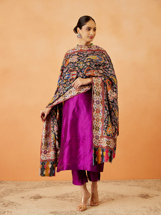 Women Zarmina  Kalamkari Embroidered Shawl (Size:  101x203 CM)