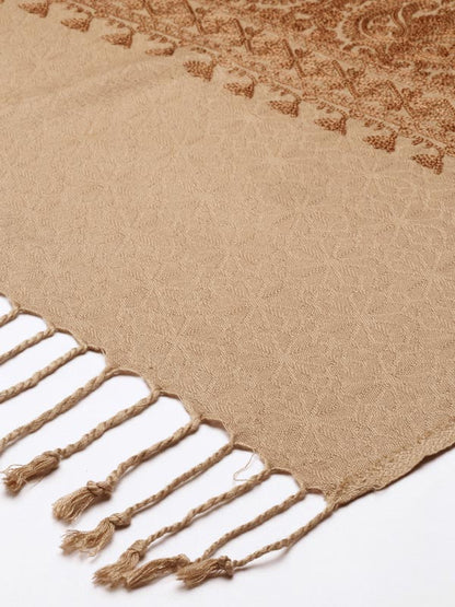 Menƒ??s Shalimaar Kashmiri Embroidery Stole ,Size 71X203 CM, Beige Color
