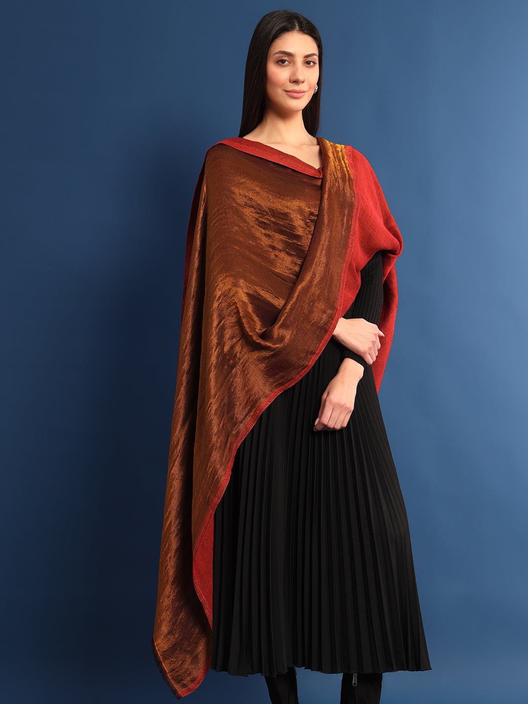 Pashmoda Womenƒ??s Zarish Reversible Zari Moonlight Fine Wool Stole (Size: 71x203 Cm)