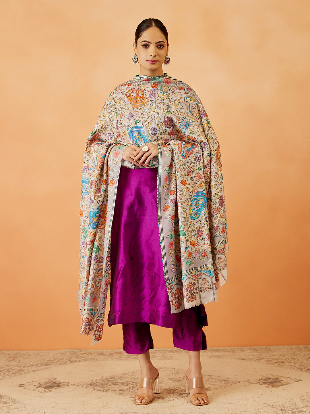 Women Afsha Kalamkari Embroidered Shawl (Size: 101x203 CM)