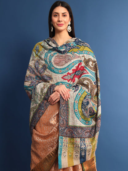 Women Mehar  Kalamkari Embroidered Shawl (Size: 115x230 CM)