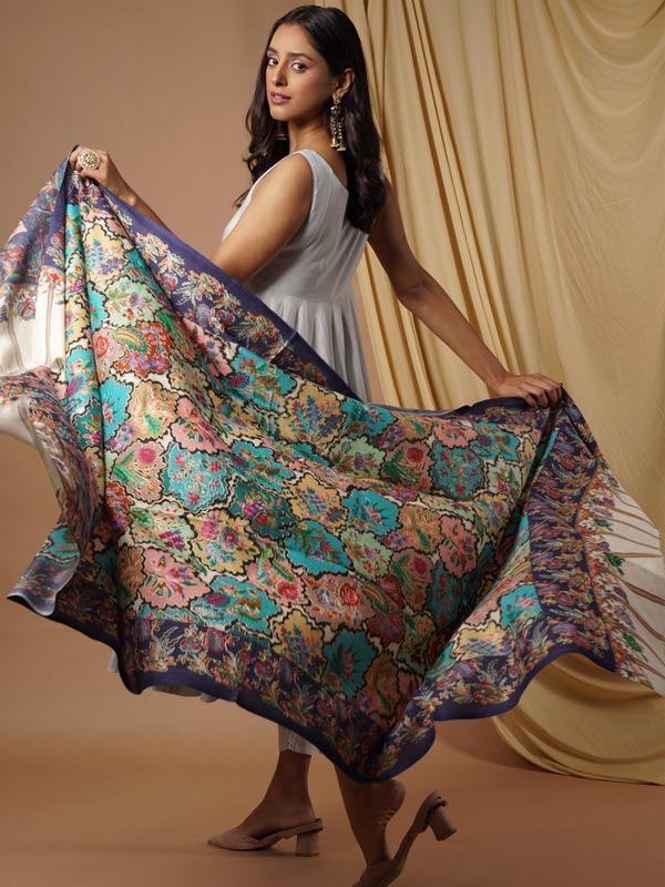 Women's Aarzoo 100% Pure Wool  Kalamkari Hand Embroidered Shawl (Size: 101 X 203 Cms)