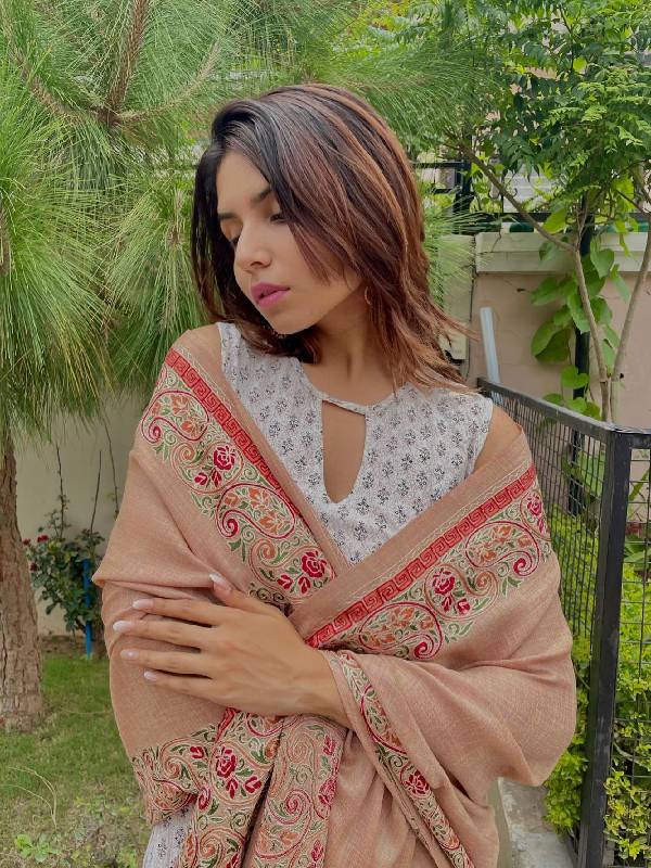 Women's Roohani 100% Pure Wool Nalki Embroidered Stole (Size 71x203 CM)