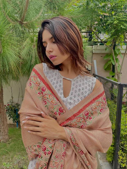 Women's Roohani 100% Pure Wool Nalki Embroidered Stole (Size 71x203 CM)