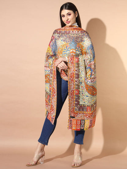 Women's Firdousi Multicoloured Printed Stole (Size : 71X203 CM)
