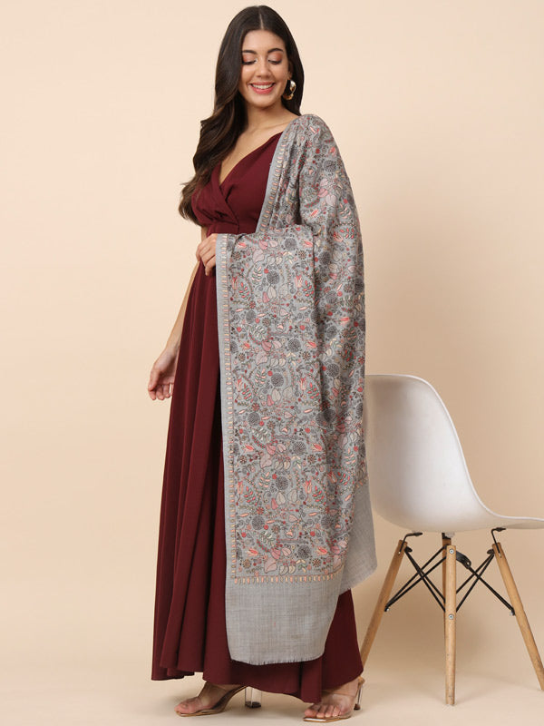 Women Gilkaari 100% Pure Wool Embroidered Shawl (Size 101X203 CM)