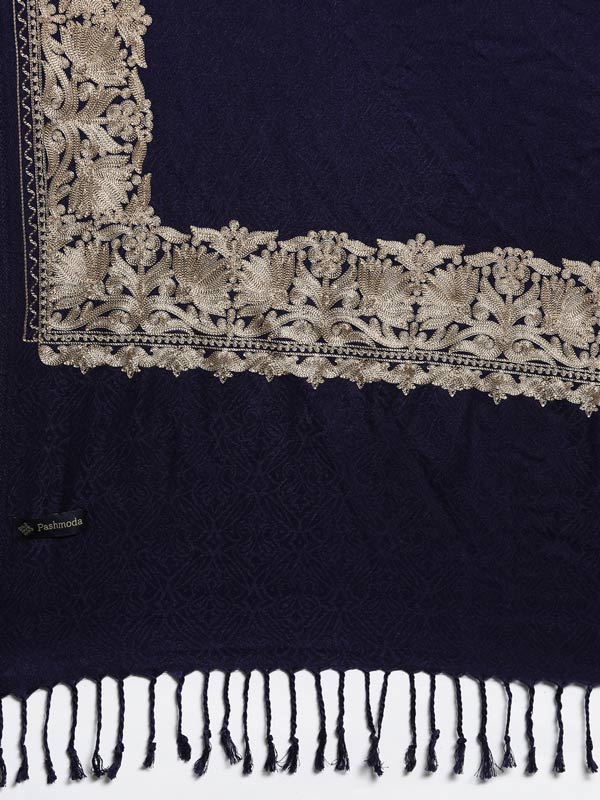 Men Zarbaft  Aari Embroidered Stole (Size : 71X203 CM, Navyblue Color)