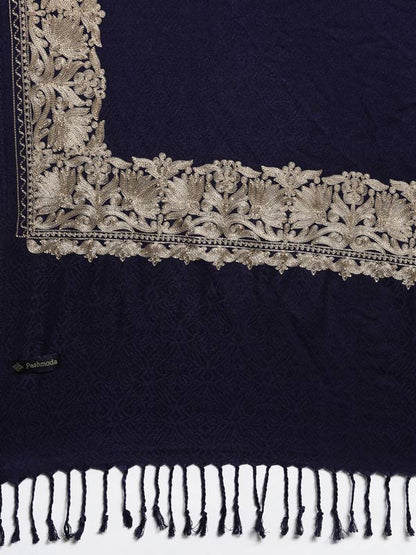 Men Zarbaft  Aari Embroidered Stole (Size : 71X203 CM, Navyblue Color)