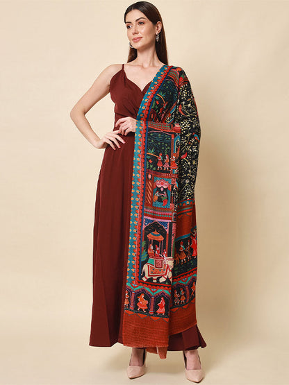 Women's Shahnaz 100% Pure Wool Printed Shawl (Size 101X203 CM)