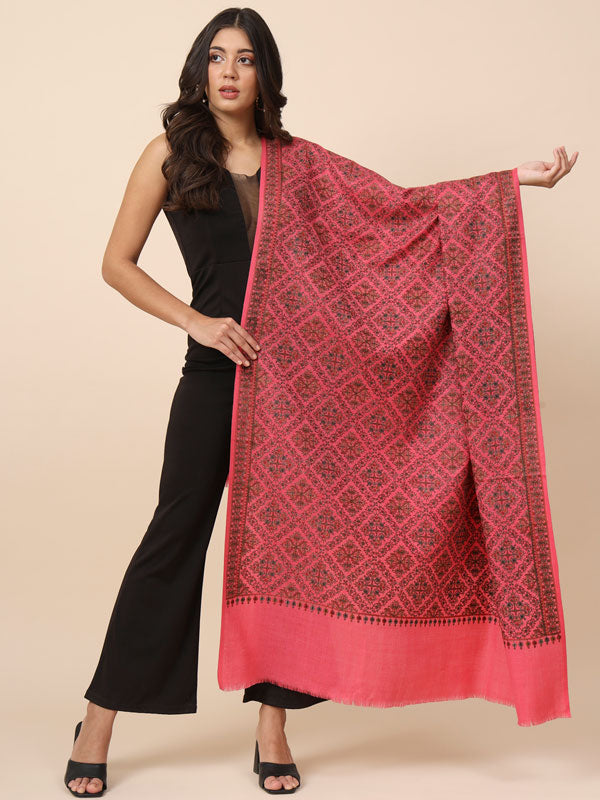 Women Surmai 100% Pure Wool Embroidered Shawl (Size 101X203 CM)
