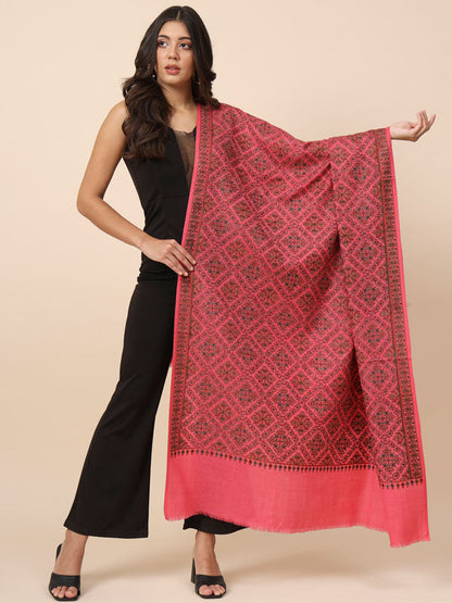 Women Surmai 100% Pure Wool Embroidered Shawl (Size 101X203 CM)
