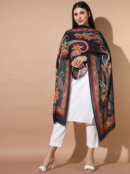 Women's Zarbaft Multicoloured Printed Stole (Size : 71X203 CM)