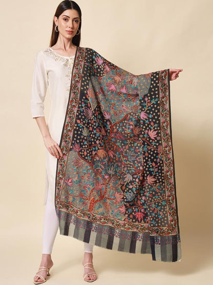 Women's Rangat 100% Pure Wool  Kalamkari Hand Embroidered Shawl  (Size: 101 X 203 Cms)