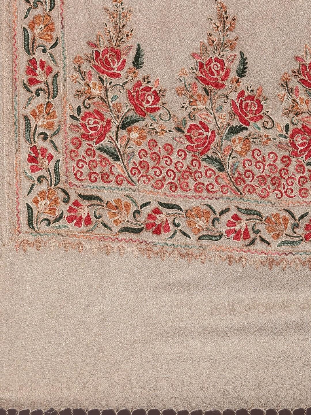 Women's Gul-e-mehar Aari Embroidered Kashmiri Stole (Size: 71x203 cm)