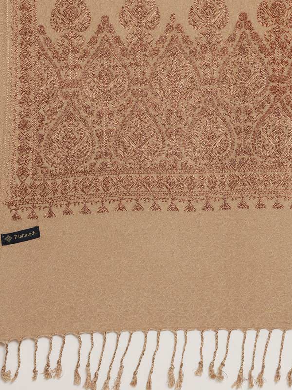 Menƒ??s Shalimaar Kashmiri Embroidery Stole ,Size 71X203 CM, Beige Color