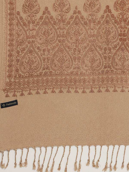 Menƒ??s Shalimaar Kashmiri Embroidery Stole ,Size 71X203 CM, Beige Color