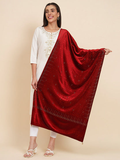 Womenƒ??s Makhamli Velvet Crystal Embellished Stole (Size 71X203 cms )