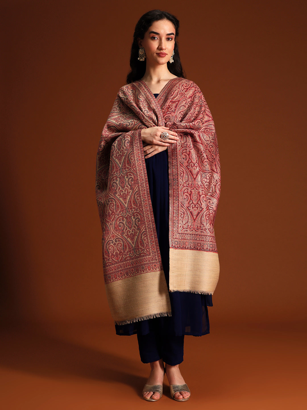 Women Regalis Zari Reversible Kaani Fine Wool Shawl
