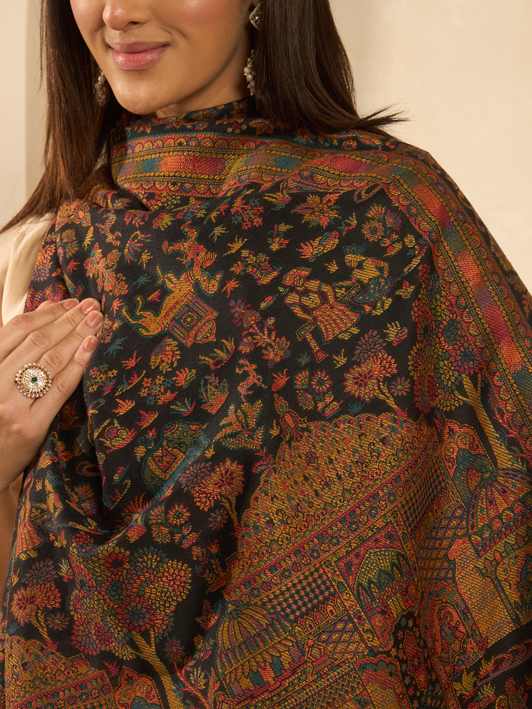 Women Shahi Manzar Kaani Wool Blend Kashmiri Shawl