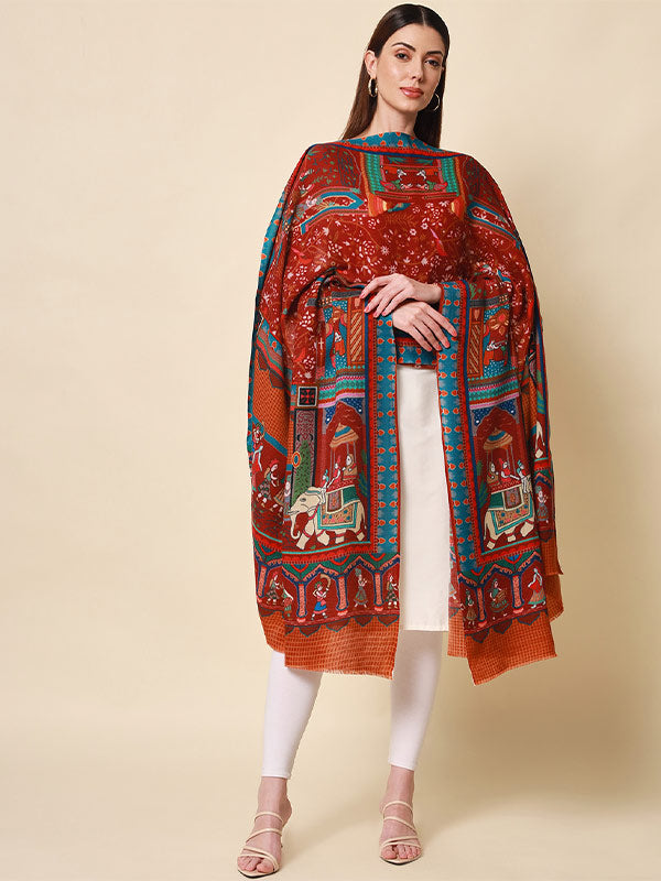 Women's Shahnaz 100% Pure Wool Printed Shawl (Size 101X203 CM)