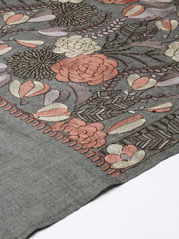 Women's Bahaar 100% Pure Wool  Aari Embroidered Shawl (Size : 101X203 CM)