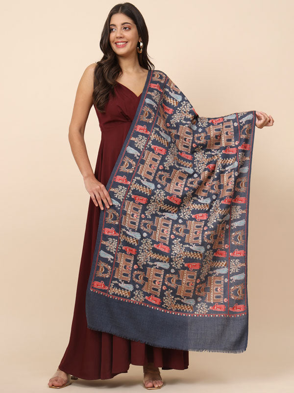 Women Dilkash 100% Pure Wool Embroidered Stole (Size 71X203 CM)