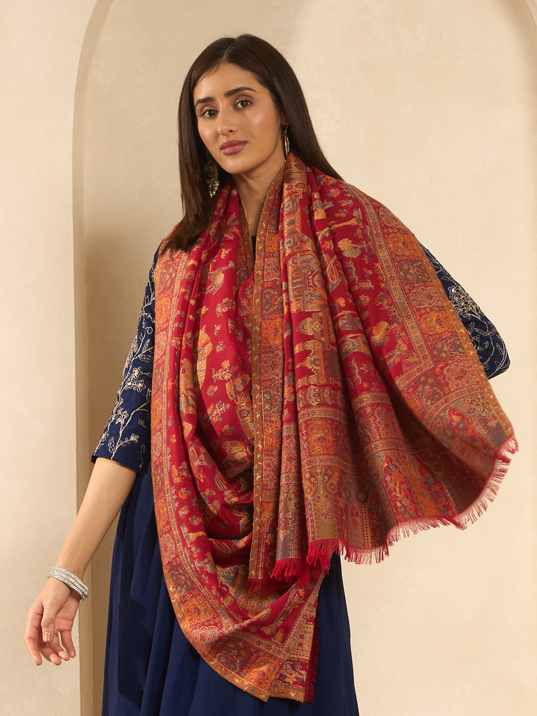 Women Gulrukh Zari Reversible Kaani Fine Wool Shawl