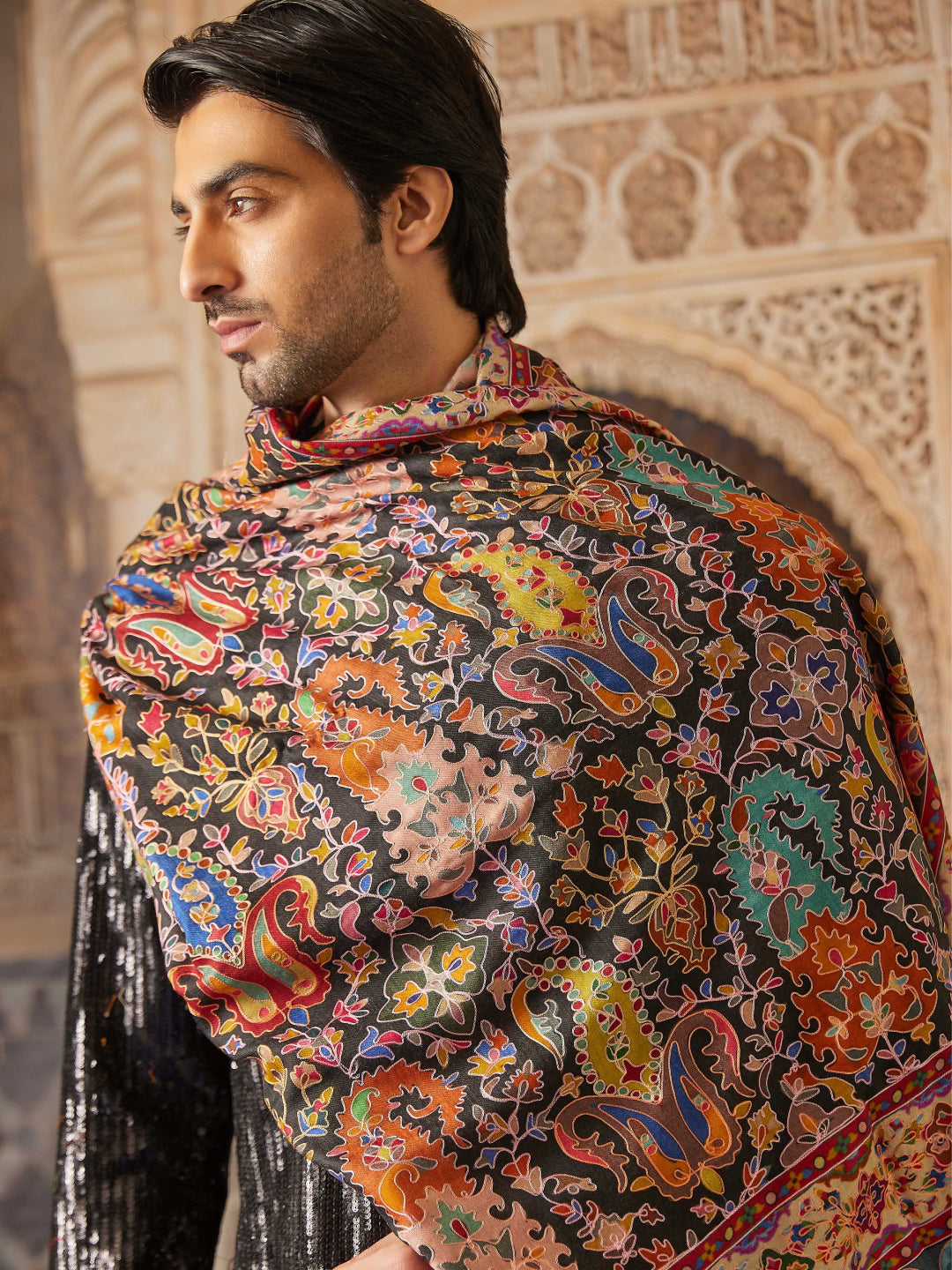 Pashmoda Men Kalamkari Embroidered Shawl (Size  101x203 Cm)