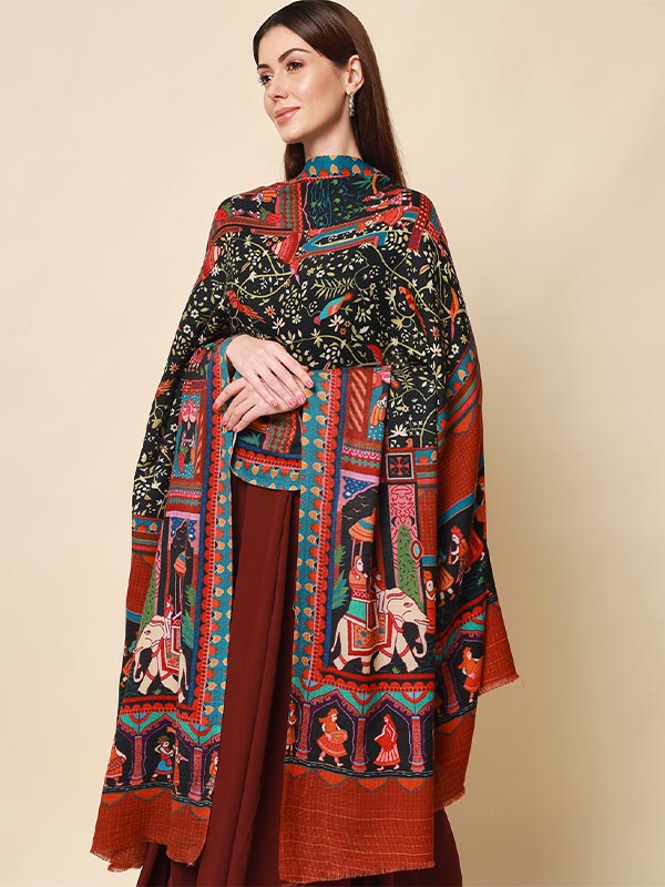 Women's Shahnaz 100% Pure Wool Printed Shawl (Size 101X203 CM)