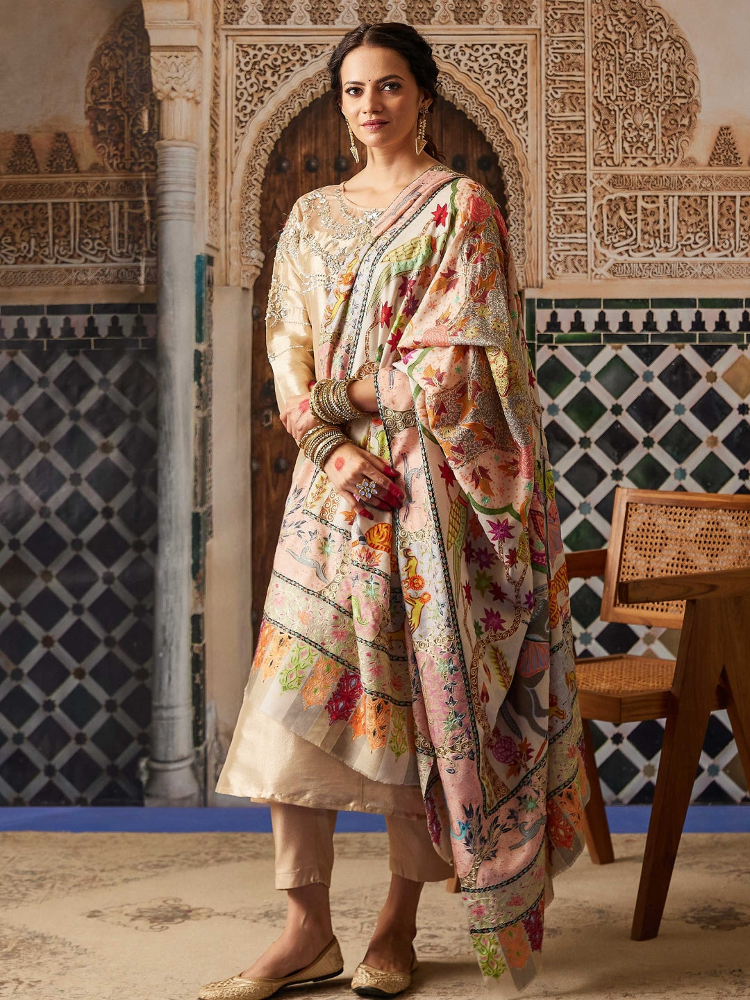 Women Aafreen Kalamkari Embroidered Shawl (Size:  101x203 CM)