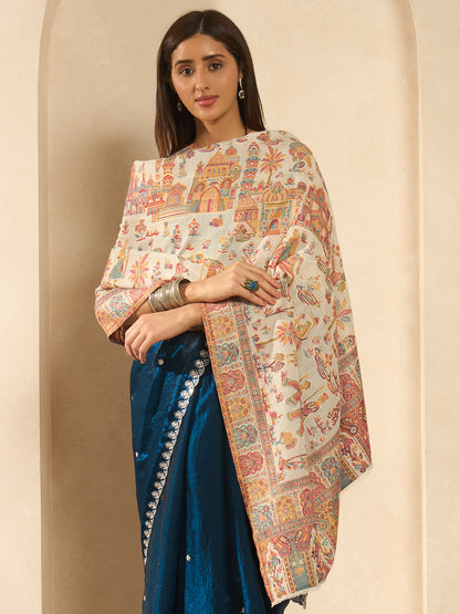 Women Gulrukh Zari Reversible Kaani Fine Wool Shawl