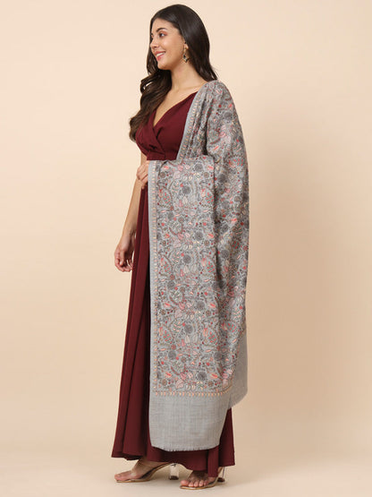Women Gilkaari 100% Pure Wool Embroidered Shawl (Size 101X203 CM)