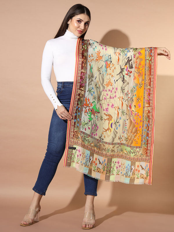 Women's Chaman Multicoloured Printed Stole (Size : 71X203 CM)