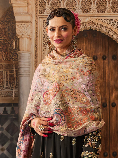 Women Naaz Kalamkari Embroidered Shawl (Size:  101x203 CM)