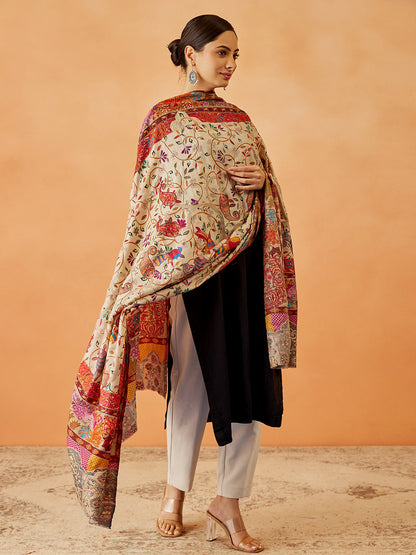 Women Bahaar Kalamkari Embroidered Shawl (Size: 101x203 CM)