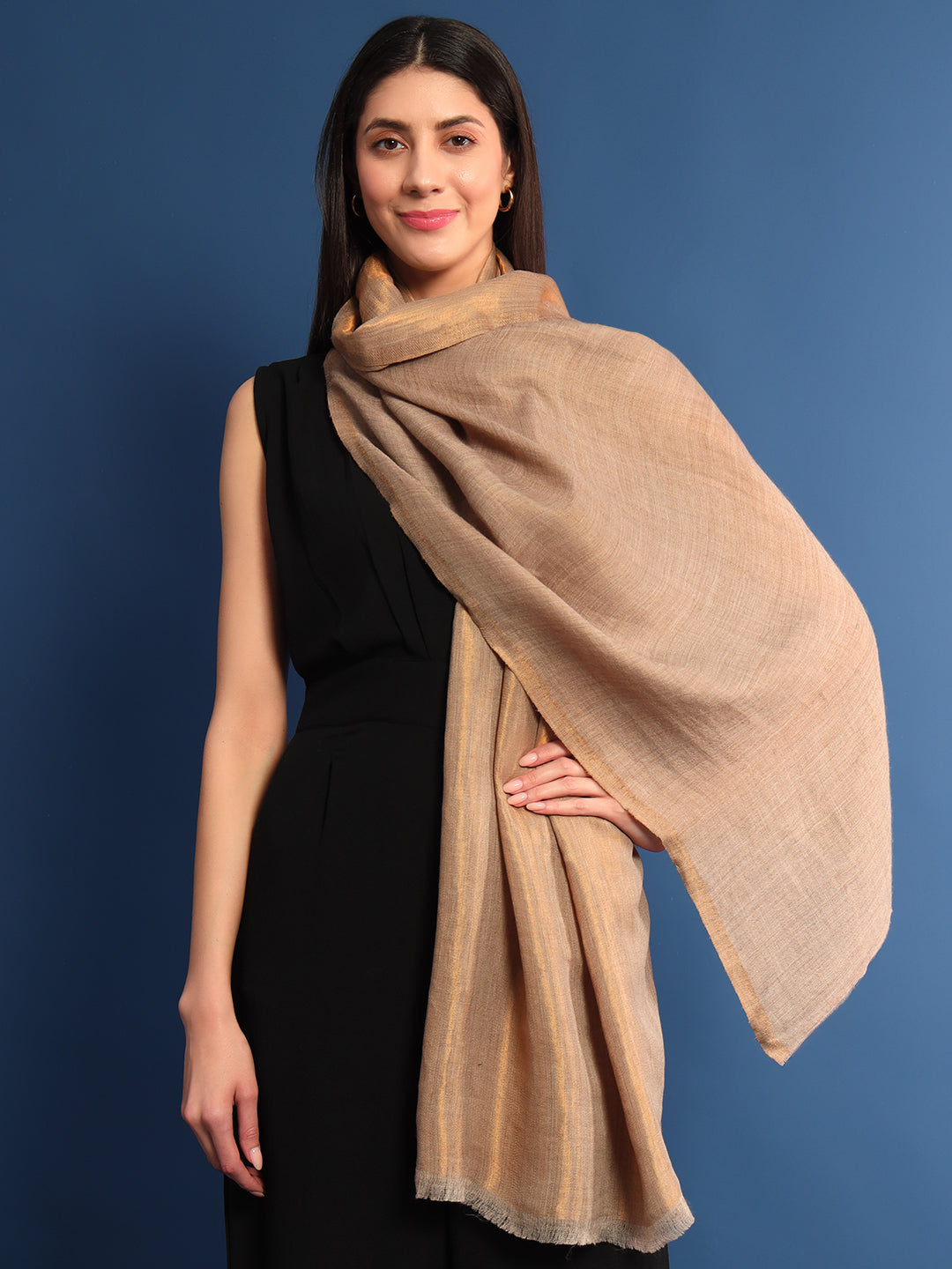 Pashmoda Womenƒ??s Zarish Reversible Zari Moonlight Fine Wool Stole (Size: 71x203 Cm)